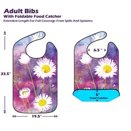 Rian Rain Adult Bibs for Men and Women, Adult Bibs with Food Catcher for Eating, Clothing Protectors for Seniors (Velcro-Daisy)