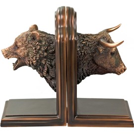 Treasure of Nature Bronze Plated Resin Sculptures Bear & Bull Head Bookends 9" w X 8" h New