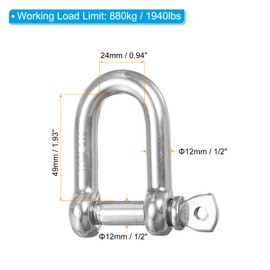 PATIKIL Screw Pin Shackle M12 1/2" 1940lbs, 316 Stainless Steel D Ring Shackle for Chains Wire Rope Outdoor, Silver