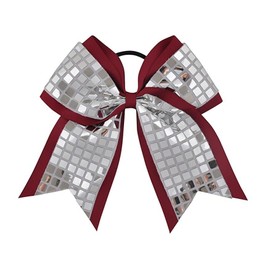 "Handmade" NEW "DISCO SQUARES Silver Burgundy" Cheer Bow 3" Ribbon Girls Hair Cheerleading