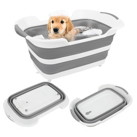 7.1 Gal/27L Multipurpose Collapsible Dog Bathtub, Raised Small Pet Bathtub with Drainage Hole and Pet Hair Collector, Portable Dog Bath Tub for Puppy Cats Space Saving Laundry Basket Organizer