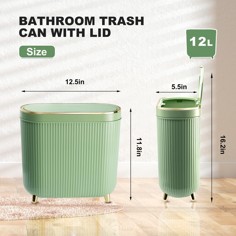 Supteron Bathroom Trash Can with Lid 3.2 Gallon Narrow Trash