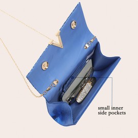 OUAYEMEL Glitter Evening Clutch Purse for Women Sparkly Shiny Handbag Ladies Wedding Prom Purse 4 Pieces Rhinestone Jewelry Set Royal Blue