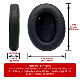 Upgraded for Sony WH-1000XM4 Headphones Ear Pad Cushions Thicker More Comfortable Head Sensor Still Works - Black Protein Leather