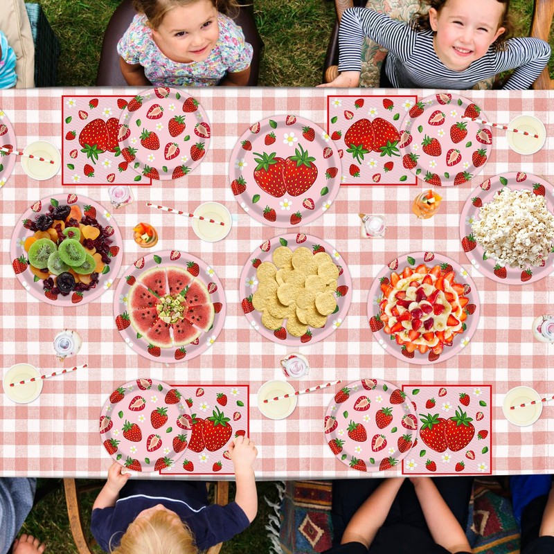 FVEOCR 120PCS Strawberry Theme Tableware Set Strawberry Birthday Party Supplies