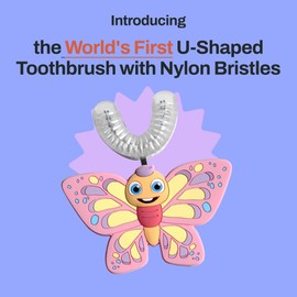 AutoBrush U Shaped Kids Manual Toothbrush- 360° Design for 26.6X Better Cleaning with Unique Nylon Bristles, Comfort Grip Handle, Waterproof Design, Ages 9-12, Butterfly (Double-Sided)