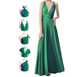 INFIWING Infinity Dresses for Women with Bandeau, One Size Wrap Dress Long Maxi Bridesmaids Convertible Dresses, Wedding Guest Multiway Dresses Emerald Green