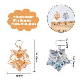 SUPERFINDINGS 40Pcs Glass Star Charms Wire Wrapped Star Pendants AB Color Electroplate Glass Charms Mixed Color Crystal Dangle Charms for Earring Bracelet Necklace Jewelry Making,Hole:1.5-2mm