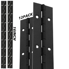 12PCS Black Continuous & Piano Hinges, 16Inch, Heavy Duty 304 Stainless Steel Hinges with Holes, 0.04Inch Thickness for Cabinet Door Cases Woodworking