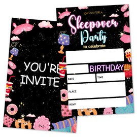 Sleepover Birthday Invitations Card for Girls, Kids, Teens, Adults, Slumber Birthday Party Decorations and Supplies, 4"X6", 20 Invitation Cards with Envelopes -004
