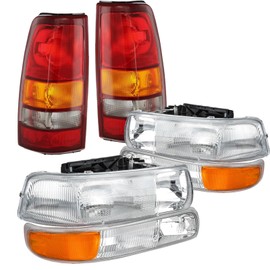 ATOMTEC Chrome Headlights Tail Light Assembly Fit For 1999-2002 Chevy Silverado 1500 2500 99-06 GMC Sierra Head Lights Rear Brake Lamp Driver and Passenger Sides