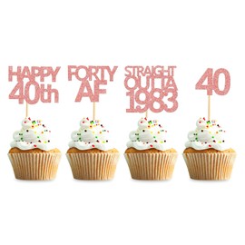 Keaziu Paquete de 48 adornos rectos de oro rosa Outta 1983 para cupcakes Happy 40th Cupcake Toppers 40 AF para decoración de fiesta de cumpleaños de 40 años