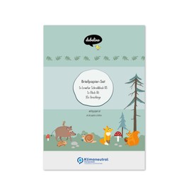 dabelino® Kids Stationery Set: Forest Animals (Fox, Squirrel) - A5 Lined with Envelopes + Colouring Pad (Boys Girls Green)