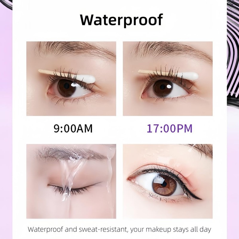 Waterproof Black Mascara with Tapered Brush, Long-Lasting, Volumizing, Smudge Proof,