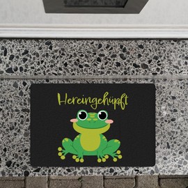 Hopped Doormat in 40 x 60 cm without Border with Cute Frog as a Pretty Invitation to Your Own Home or in Front of the Children's Room to Welcome Everyone