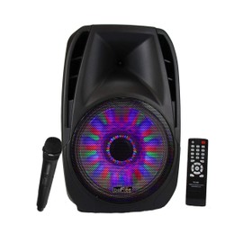 beFree Sound 15 Inch Portable Bluetooth Speaker with Sound/Volume Reactive Lights, Black