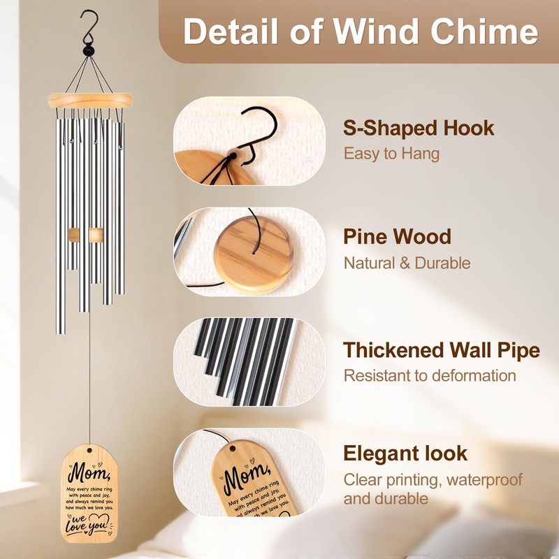 Wind Chimes for Mom, Mom Birthday Gifts from Daughter Son,