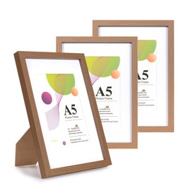 Scholar Tree A5 Brown Frame, 3 Pack A5 Picture Frame, Brown Picture Frames 21 X 14.8 cm, With Stand Tabletop or Wall Hanging, Wooden Photo Frames with 6x4 Mount