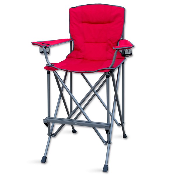 RMS Extra Tall Folding Chair - Bar Height Director Chair for Camping, Home Patio and Sports - Portable and Collapsible with Footrest and Carrying Bag - Up to 300 lbs Weight Capacity (Red)