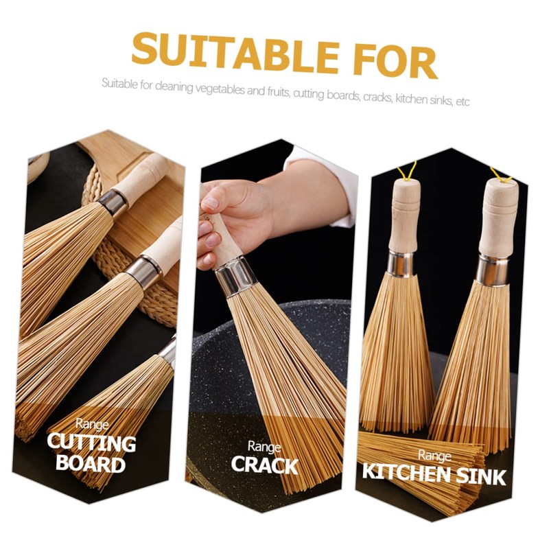 CHILDWEET 2Pcs Bamboo Scrubber Brush Durable Kitchen Cleaning Brush for