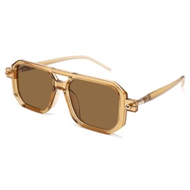 LIU·WEN Vintage 70s Aviator Sunglasses for Women Men - Retro Frame Square rectangle UV400 Shades(Clear Brown/Brown)