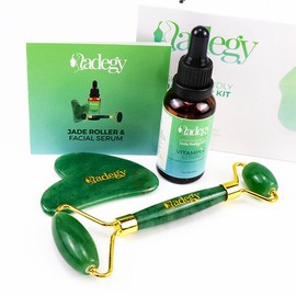 Jadegy Adventurine Jade Face Roller Gua Sha Set and Vitamin C Serum