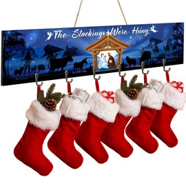Capoda Christmas Stockings Holder Stand Wooden Xmas Stocking Hanger with Hooks The Stockings Were Hung Wall Mount Hanging Sign for Christmas Home Fireplace Mantel Decor (Jesus Style)