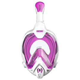 SEAC Magica, Full Face Antifog Snorkelling Mask with Soft Facial Skirt in 2 Sizes, Exhalation Valve and Dry Snorkel Top, White/Pink, Small/Medium