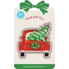 R&M Truck with Christmas Tree Cookie Cutter 3.25" - Stainless Steel - Gift Tag Carded