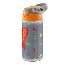 Rocketship in Outer Space – Small 12 oz Water Bottle with Pop Up Silicone Straw - Personalize with Name - Double Wall Vacuum Stainless Steel Insulation – Keep Beverage Temperature for Up To 8 Hours