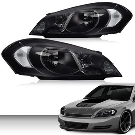 PIT66 LED Headlight Assembly Compatible with Chevy Impala 2006-2013/ Fit Impala Limited 2014-2016/ Monte Carlo 06-07 Headlamp Accessories Smoky lens 25958359