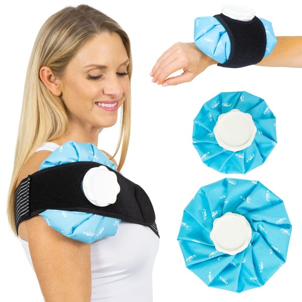 Arctic Flex Ice Bags for Injuries Reusable (2 Pack) - Cold Injury Hot Water Physical Therapy Pain Relief Pouch for Knee, Muscle Aches, Sprain, Bruises, Cramps, Swelling - Compression Strap
