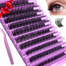 Premium 120pcs D Curl Fluffy Individual Extension 8-16MM Mix Cluster Lashes Kit with Eyelashes Tweezers DIY Natural Look Individual eyelashes Lash Clusters False Lashes at Home Wispy Lash