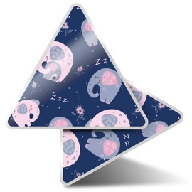 2 x Triangle Stickers 7.5cm - Sleepy Elephants Pattern Baby Animal Cute Fun Decals for Laptops,Tablets,Luggage,Scrap Booking,Fridges #46311
