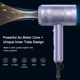 slopehill Professional Ionic Hair Dryer, Powerful 1800W Fast Drying Low Noise Blow Dryer with 2 Concentrator Nozzle 1 Diffuser Attachments for Home Salon Travel (Lavender)