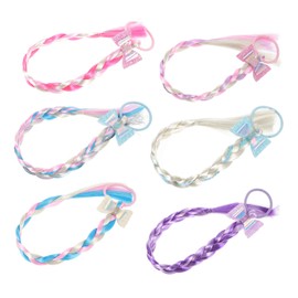 IWOWHERO 6pcs Boys and Girls Braids Hair Extensions Ponytail Wigs Hair Extension Bow Wigs Colorful Stylish Wig