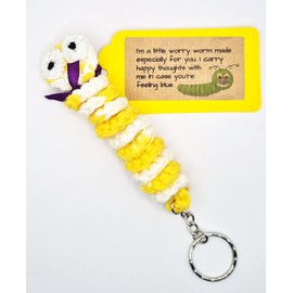 Handmade Crochet Worry Worm Sensory Keyring For Stress, Anxiety, Children, SEN, Dementia (Yellow/White)