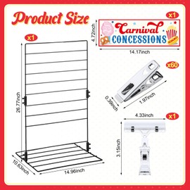 Geelin Carnival Party Potato Chip Rack Carnival Concessions Sign and Display Stand with 60 Clips Countertop Snack Holder for Bags Metal Storage Candy Rack for Carnival Circus Birthday Party