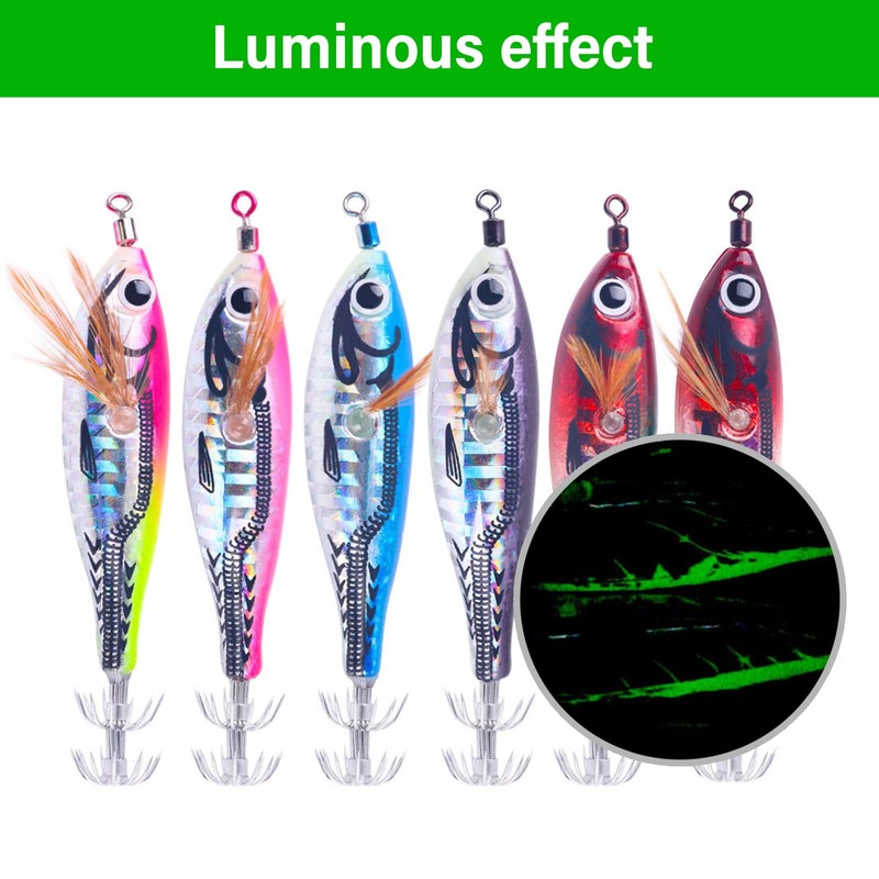 TingHaoO 6Pcs Luminous Squid Jigs Hook Shrimp Lures Baits Hard
