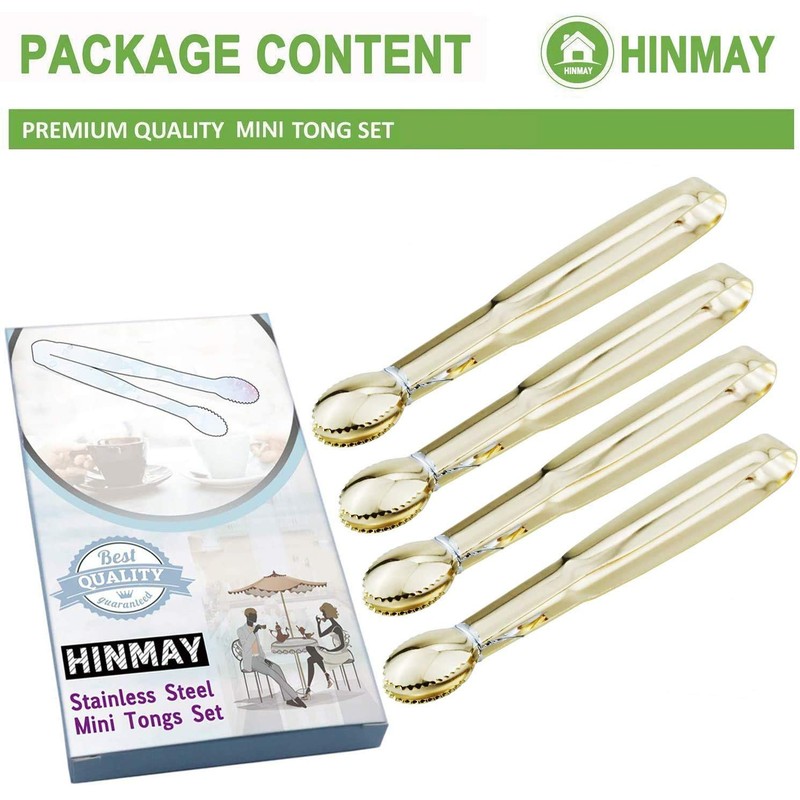 5.75" Mini Appetizer Tongs Set, Tiny Stainless Steel Small Tongs