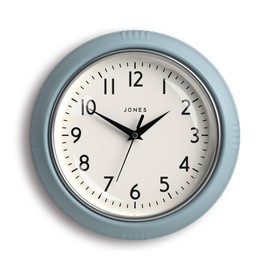 JONES CLOCKS® Ketchup Wall Clock | Round Retro Diner Clock | 10 inch | Pale Blue | Ideal for The Kitchen, Living Room, Office or Bedroom | Easy to Read Numbers