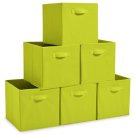 EZOWare Set of 6 Foldable Fabric Basket Bins, Collapsible Storage Organizer Cube 10.5 x 10.5 x 11 inch for Nursery, Playroom, Kids, Living Room - (Granny Green)