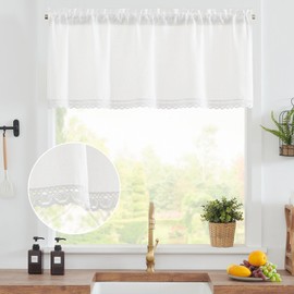 jinchan Linen Valance with Lace Trim Farmhouse Rustic Valance Curtain for Window 18 Inch Small Window Treatment for Living Room Dining Room Semi Sheer Light Filtering Rod Pocket 1 Panel Off White