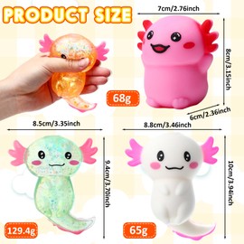 Meooeck 12 Pack Stress Relief Axolotl Toys Stress Glitter Axolotl Starfish Sugar Balls Relaxing Sensory Fidget Toy Relieve Anxiety Squeeze for Birthday Party Supplies Goodie Bag Stuffers (Cute)