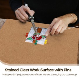 4 Pcs Stained Glass Supplies, 12×12" Heat Resistant Stained Glass Work Surfaces with Push Pins, 1/2" Thick Stain Glass Tools for Table Countertop Protection, Stained Glass Cutting Mats