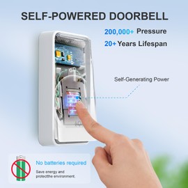 Wireless Doorbell - Self-Powered Door Bells No Battery Required for Home, Push Button Plug-through Waterproof Cordless Door Chime, up to 1300ft Range with 38 Ringtone, 120dB Extra Loud Doorbells