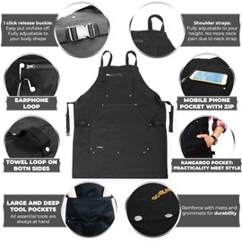 ecoZen Lifestyle Chef Apron for Men (10 oz Cotton) for Kitchen, BBQ, Cooking and Grill - Professional Grade - Adjustable (M to XXL) for Comfort Fit & Pockets - Aprons