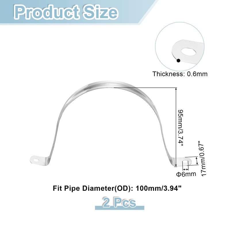 sourcing map 2Pcs Rigid Pipe Straps, 100mm(3.94") 201 Stainless Steel