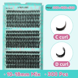 Lash Clusters Diy Eyelash Extensions Individual Lashes Cluster Wispy D Curl Eyelashes Extension Clusters Fluffy Natural 300pcs False Lashes(PP304050,C-Mix10-18mm)