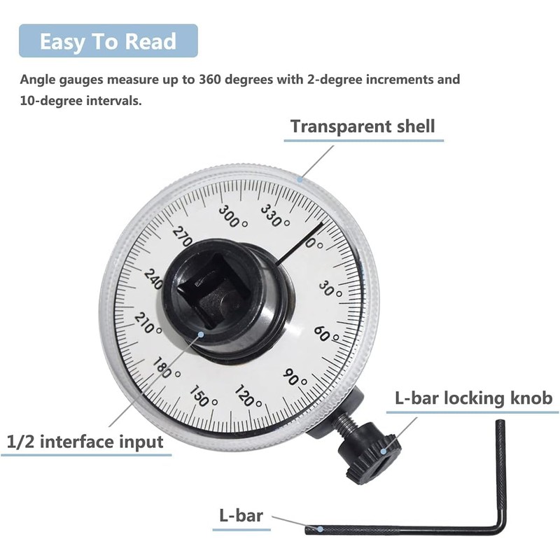 CENWOTL Angular Torque Gauge 1/2" Drive 360 Degree Adjustable Torque